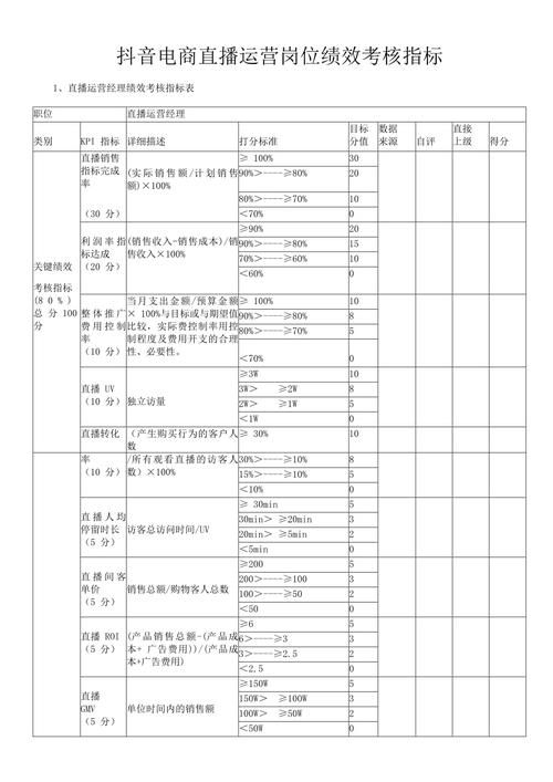 电商运营绩效考核标准有哪些？